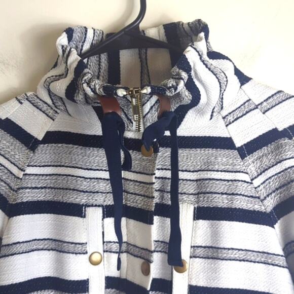 Oversized Breton Stripe Anorak Nautical Preppy Coat Jacket Women's XS - Picture 7 of 16
